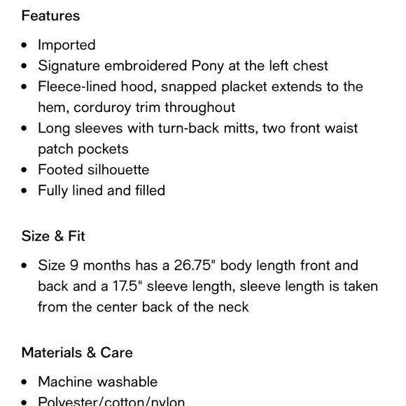 Ralph Lauren Infant Baby Boy Navy Blue Snowsuit Winter Bunting 6M Fleece-Lined - Picture 9 of 9